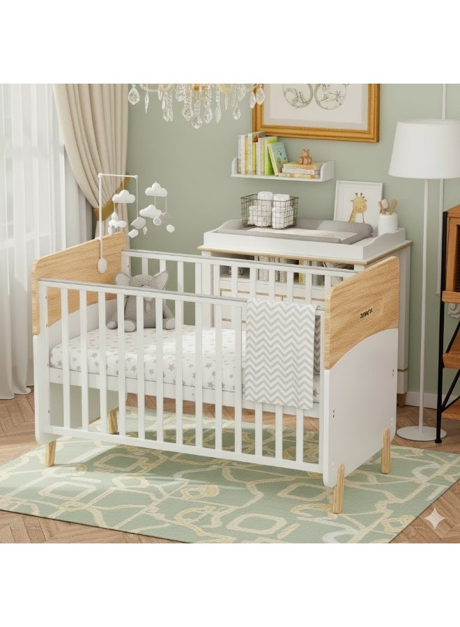 Zrafh Wooden Baby Crib converts to Toddler Bed with Mosquito Net, White/Almond - WBB910-1 - Image 3