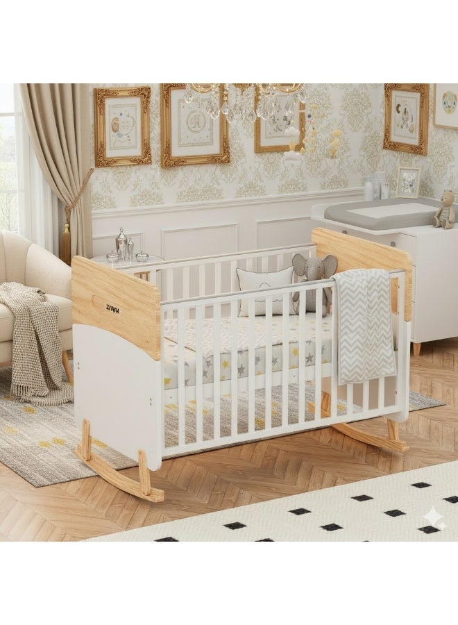 Zrafh Wooden Baby Crib converts to Toddler Bed with Mosquito Net, White/Almond - WBB910-1 - Image 4