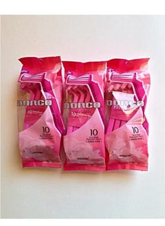 DORCO 3Pk Dorco 10Pc Pink Plastic Twin Blade Razors For Women 