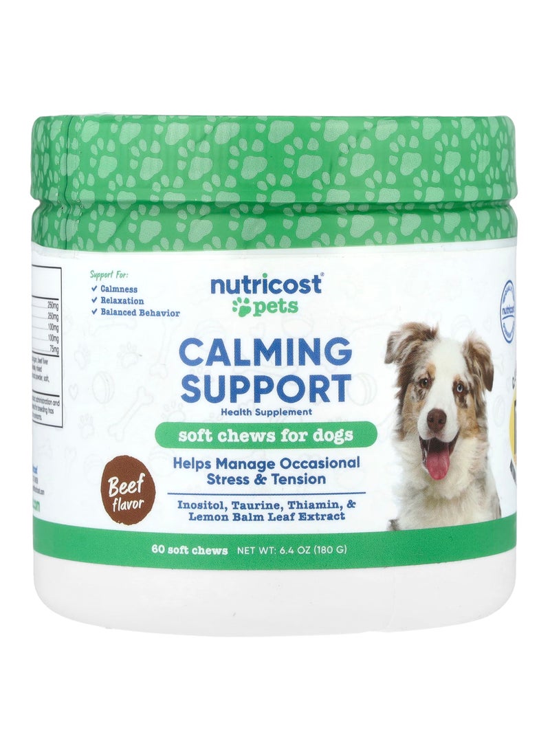 Pets, Calming Support, For Dogs, Beef, 60 Soft Chews, 6.4 oz (180 g)
