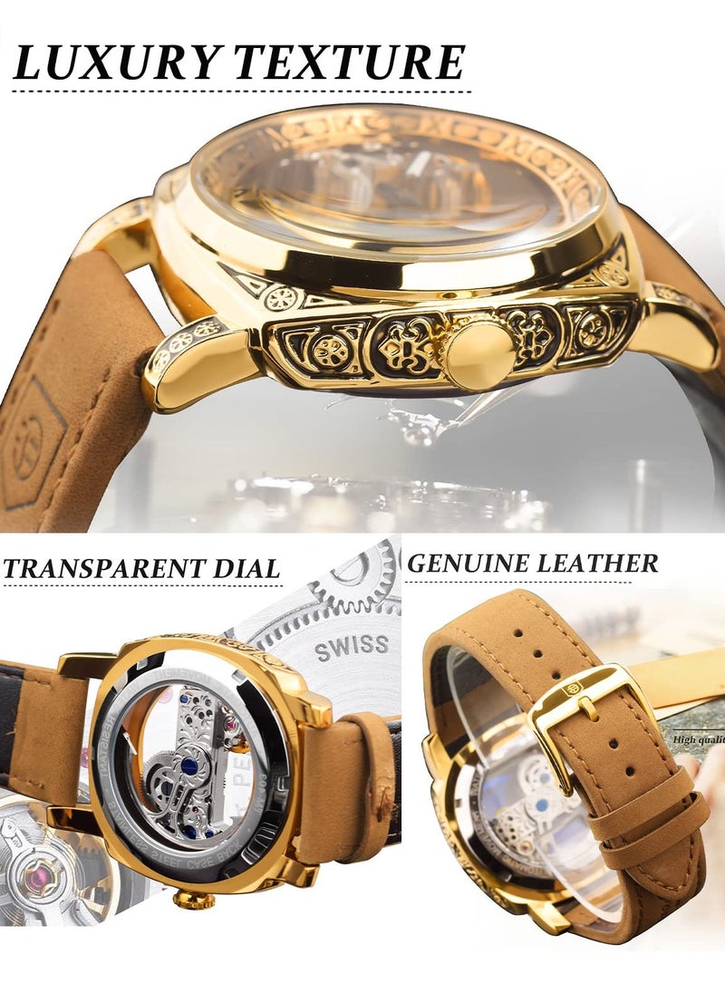 FORSINING Men's Luxury Square Carving Mechanical Watch Retro Totem Double Sided Hollow Skeleton Self-Wind Automatic Watches Vintage Leather Strap Wristwatch  - Image 5