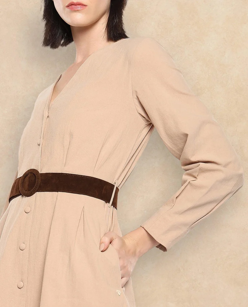Rareism Women's Short Dress With Suede Belt