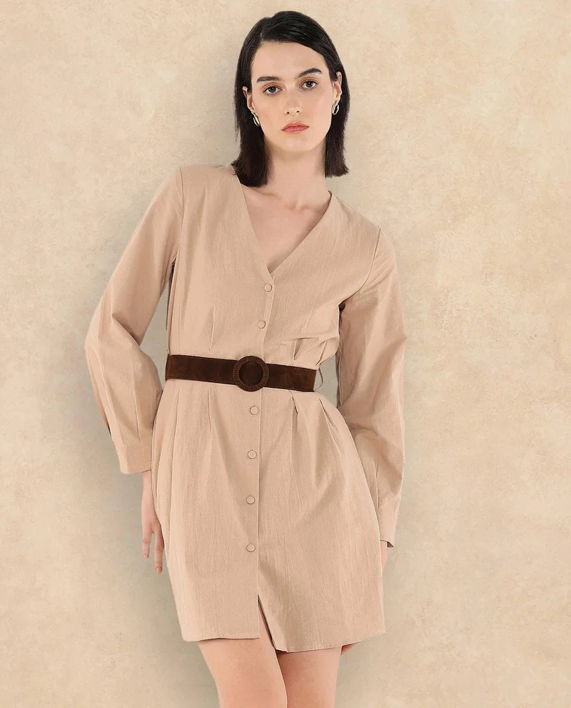 Rareism Women's Short Dress With Suede Belt