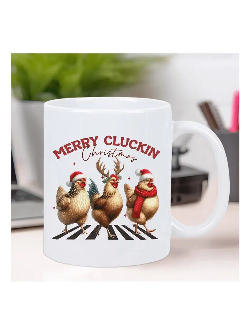 RYN 1pc Merry Cluckin Christmas Ceramic Coffee Mug - Reusable, Insulated, Hand-Wash Only - Perfect for Coffee Lovers, Men & Women white mug - Image 1