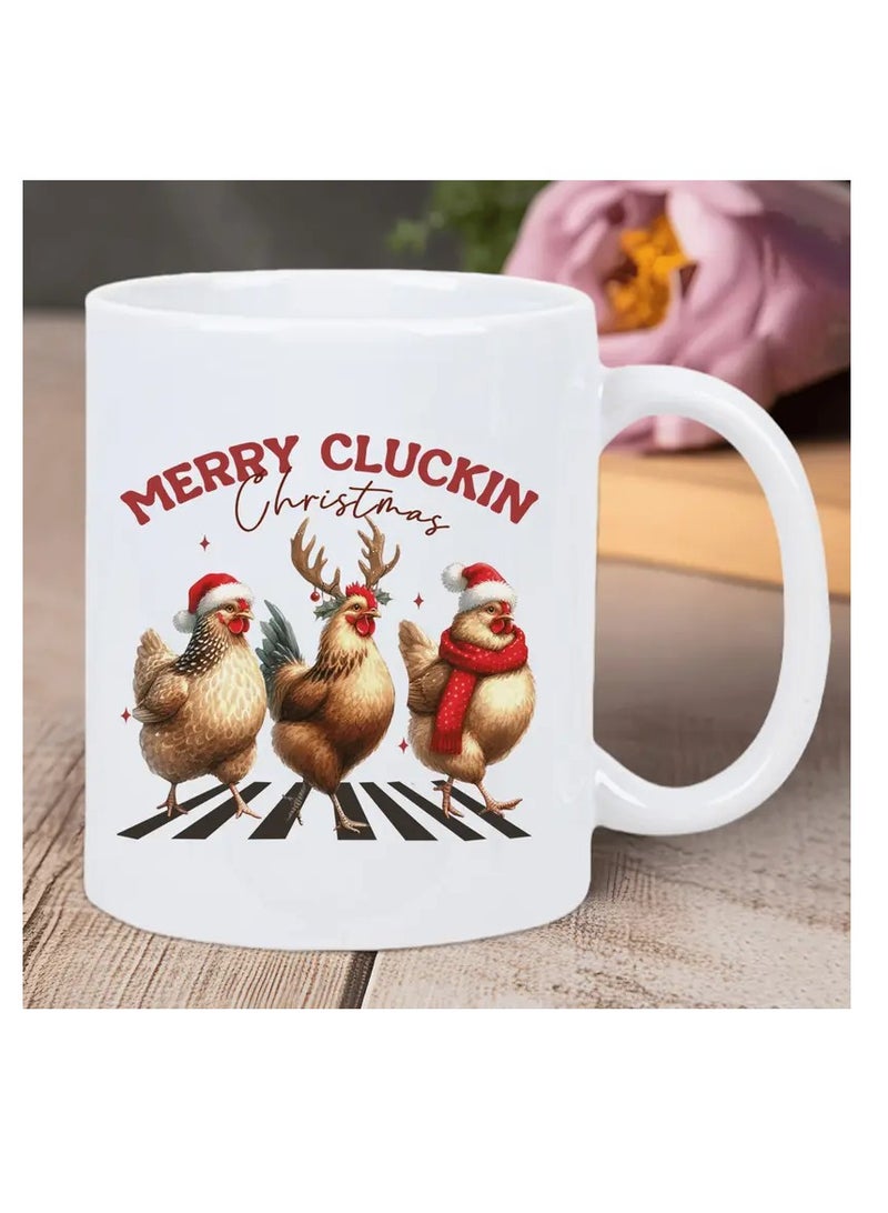 RYN 1pc Merry Cluckin Christmas Ceramic Coffee Mug - Reusable, Insulated, Hand-Wash Only - Perfect for Coffee Lovers, Men & Women white mug - Image 2