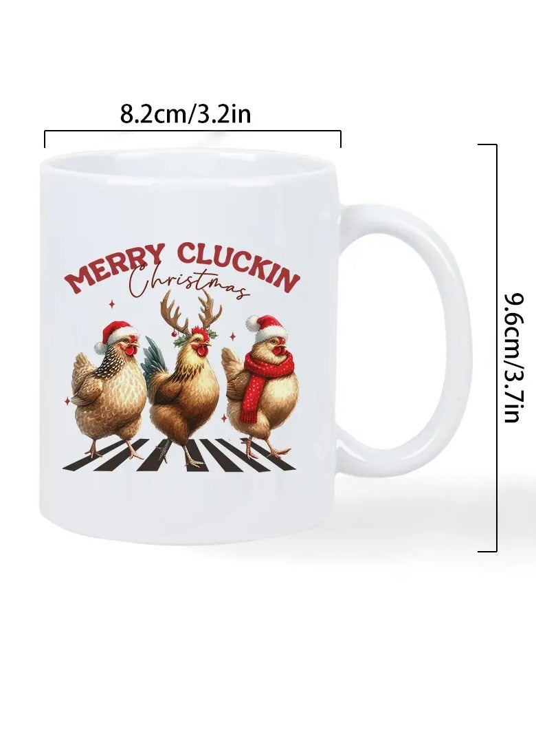RYN 1pc Merry Cluckin Christmas Ceramic Coffee Mug - Reusable, Insulated, Hand-Wash Only - Perfect for Coffee Lovers, Men & Women white mug - Image 3