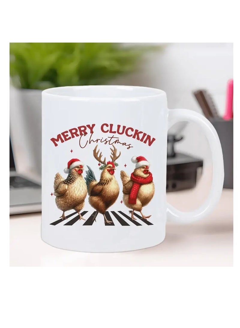 RYN 1pc Merry Cluckin Christmas Ceramic Coffee Mug - Reusable, Insulated, Hand-Wash Only - Perfect for Coffee Lovers, Men & Women white mug - Image 4