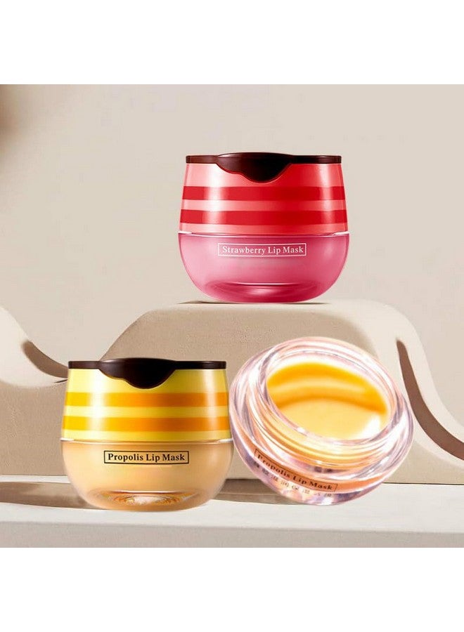 JISKG 2 Pcs Bee Lip Balm Honey Pot Honey & Strawberry Moisturizing Lip Mask Reduces Lip Lines And Exfoliator Prevention Dry & Cracked Lip. (Honey & Strawberry) - Image 2