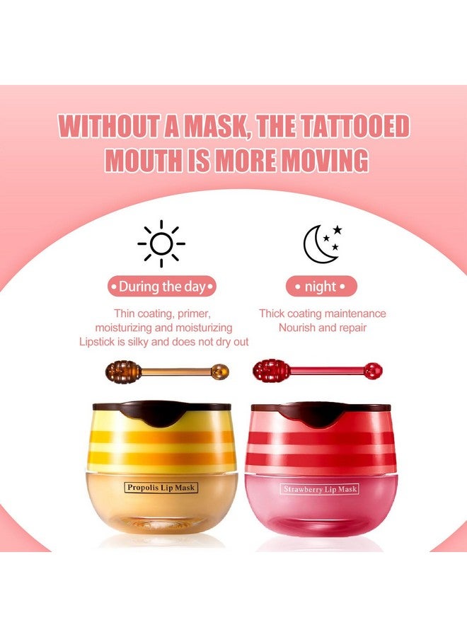 JISKG 2 Pcs Bee Lip Balm Honey Pot Honey & Strawberry Moisturizing Lip Mask Reduces Lip Lines And Exfoliator Prevention Dry & Cracked Lip. (Honey & Strawberry) - Image 4