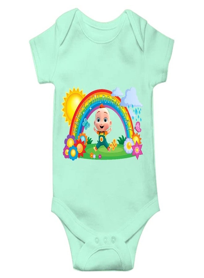 MOTT2 Children's Day Special Unisex Baby Romper - Happy Children's Day 2 (Green, 3-6 Months) - Image 1
