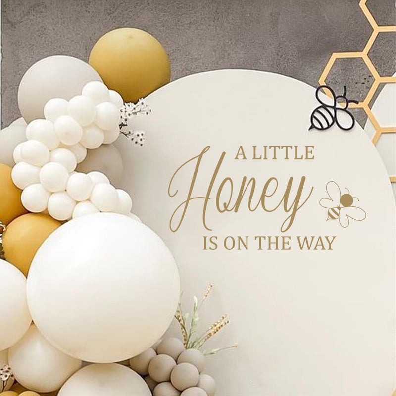 VANGNING A Little Honey is on The Way Baby Shower Party Sign - Gender Reveal Decal for Girl or Boy - Bee Theme Vinyl Balloon Arch Decoration (Honey Decal) - Image 1