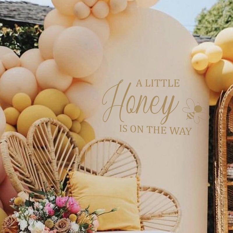 VANGNING A Little Honey is on The Way Baby Shower Party Sign - Gender Reveal Decal for Girl or Boy - Bee Theme Vinyl Balloon Arch Decoration (Honey Decal) - Image 4