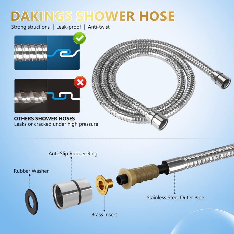 DAKINGS 6 Spray Modes High Pressure Handheld Showerhead Set Upgraded 5 Inches Shower Head with Handheld Spray Premium Chrome Handheld Shower Head 60 Inches Stainless Steel Hose-1-Min Install - Image 4