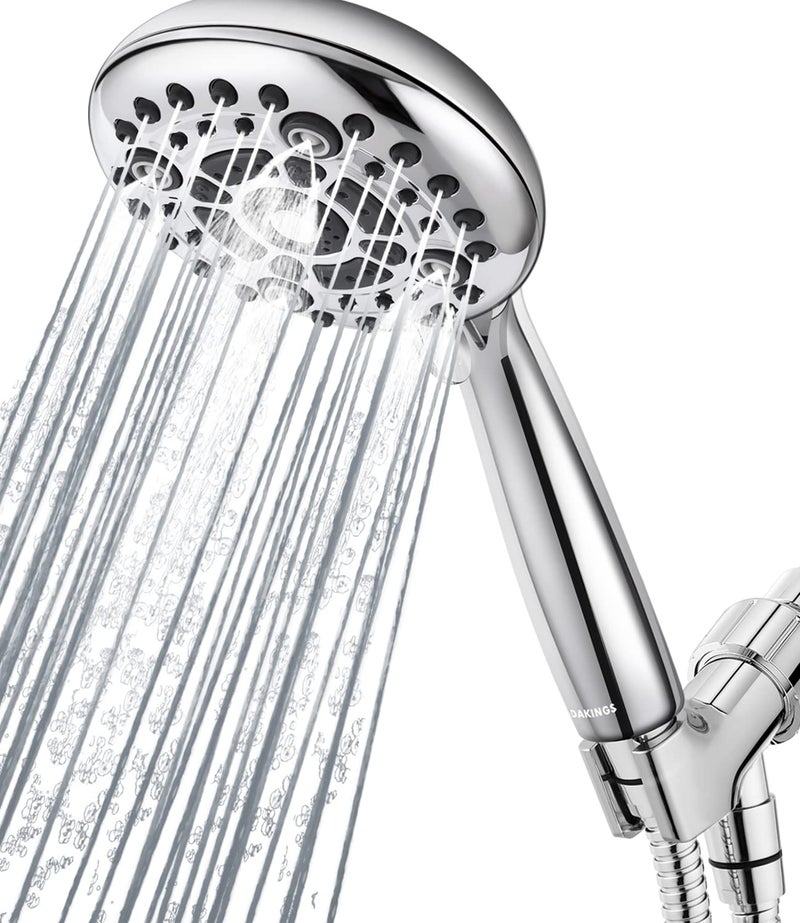 DAKINGS 6 Spray Modes High Pressure Handheld Showerhead Set Upgraded 5 Inches Shower Head with Handheld Spray Premium Chrome Handheld Shower Head 60 Inches Stainless Steel Hose-1-Min Install - Image 1
