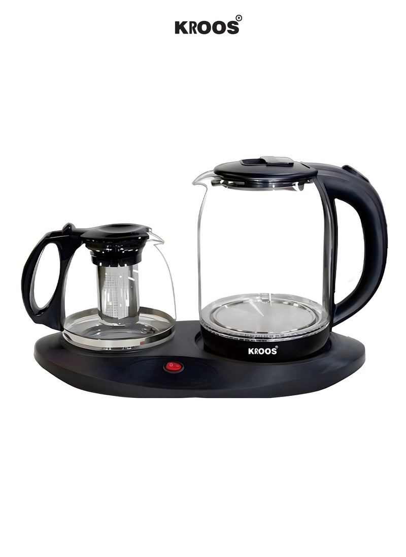 KROOS Glass Kettle 1.8 Liter KR-5404 - Stylish Design with Safety Features White Color and Black Base Double Jug 