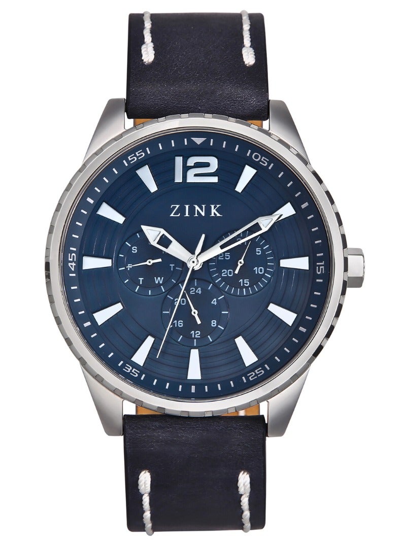 زنك ساعة ZINK ZK131G2LS-4141 الأنيقة والجريئة للرجال من الجلد الأزرق مع هيكل مذهل من الفولاذ المقاوم للصدأ - Image 1