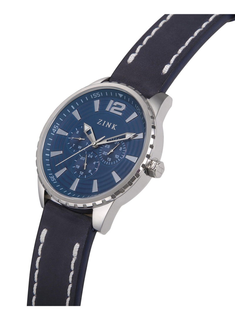 زنك ساعة ZINK ZK131G2LS-4141 الأنيقة والجريئة للرجال من الجلد الأزرق مع هيكل مذهل من الفولاذ المقاوم للصدأ - Image 2
