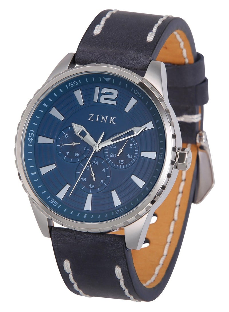 زنك ساعة ZINK ZK131G2LS-4141 الأنيقة والجريئة للرجال من الجلد الأزرق مع هيكل مذهل من الفولاذ المقاوم للصدأ - Image 3