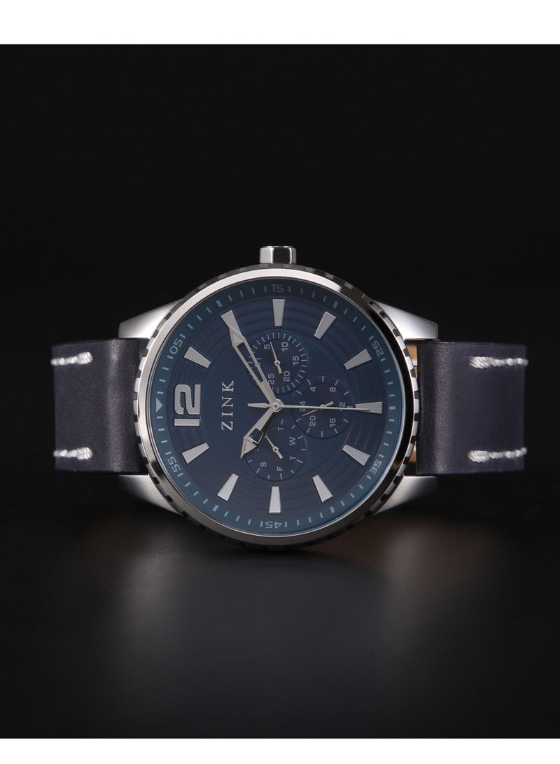 زنك ساعة ZINK ZK131G2LS-4141 الأنيقة والجريئة للرجال من الجلد الأزرق مع هيكل مذهل من الفولاذ المقاوم للصدأ - Image 5