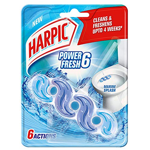 Harpic Power Fresh 6 Toilet Cleaner Rim Block, Marine Splash - 35 g | Cleans & Freshens Upto 4 Weeks - Image 1