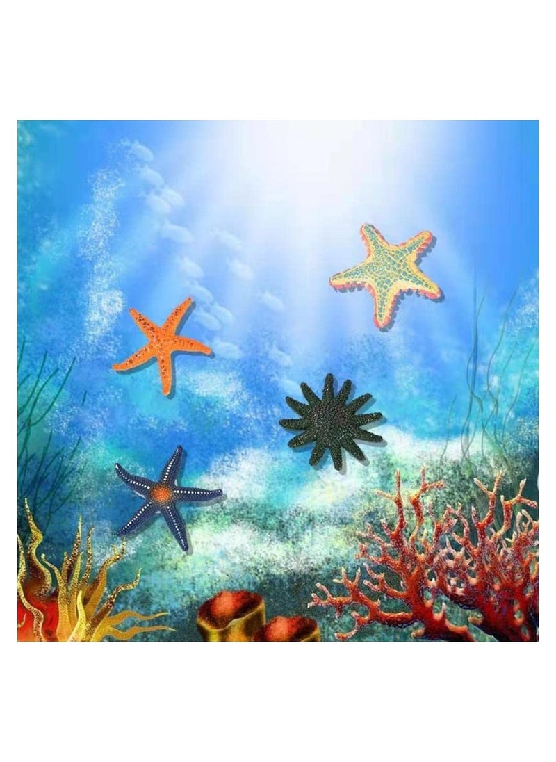 Simulation Starfish, 4 Pieces Fish and Turtle Tank Aquarium Ornaments Soft Plastic Model Children Kids Diving Toys (Orange + Blue + Green + Red) - Image 3
