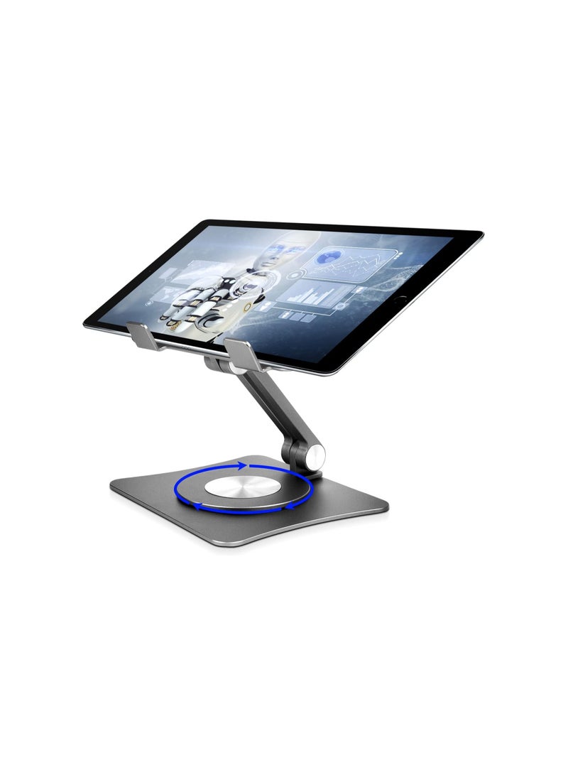 iPad Stand for Desk – Adjustable Aluminum Rotating Tablet Holder Compatible with 10-13 Inch iPad Pro, Foldable and Portable, Gray - Image 1
