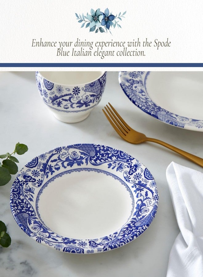Spode Blue Italian Brocato 8-Inch Salad Dish - Fine Earthenware Serving Plate with Eastern Border Motif - Classic White Center - Microwave, Freezer, Oven, Dishwasher Safe, Great for Gifting - Image 5