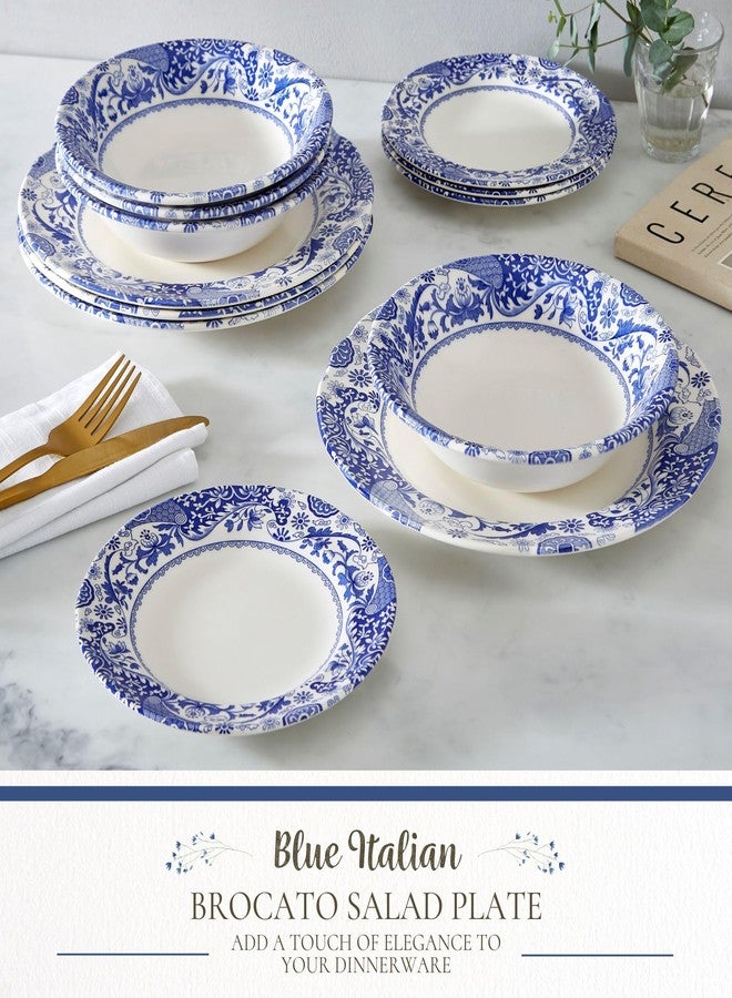 Spode Blue Italian Brocato 8-Inch Salad Dish - Fine Earthenware Serving Plate with Eastern Border Motif - Classic White Center - Microwave, Freezer, Oven, Dishwasher Safe, Great for Gifting - Image 2