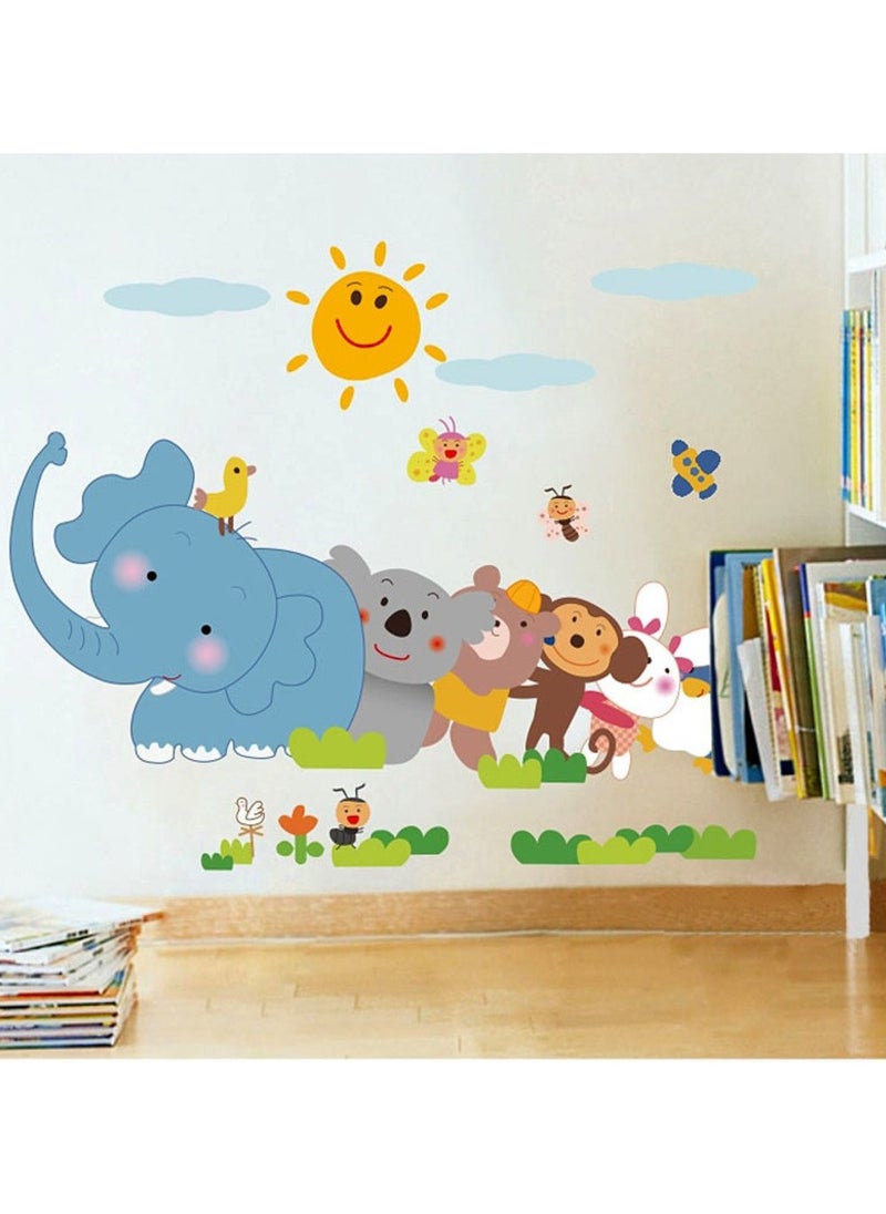 Decals Design Decals Design 'Jungle Cartoon Cute Animals' Wall Sticker (PVC Vinyl, 60 cm x 90 cm, Multicolour)  - Image 1