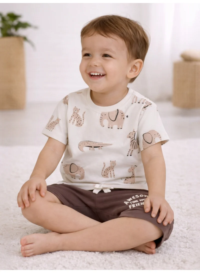Victor And Jane  Infant Boys Safari Animal Print Cotton Pajama Set – T-Shirt & Shorts Nightwear for Men | Best Price UAE
