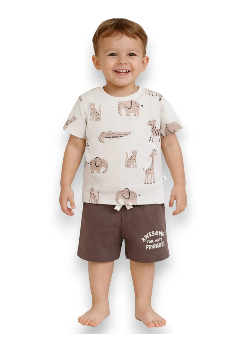 فكتور اند جين Infant Boys Safari Animal Print Cotton Pajama Set – T-Shirt & Shorts Nightwear