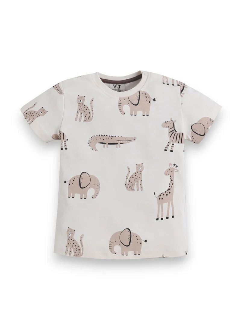 فكتور اند جين Infant Boys Safari Animal Print Cotton Pajama Set – T-Shirt & Shorts Nightwear