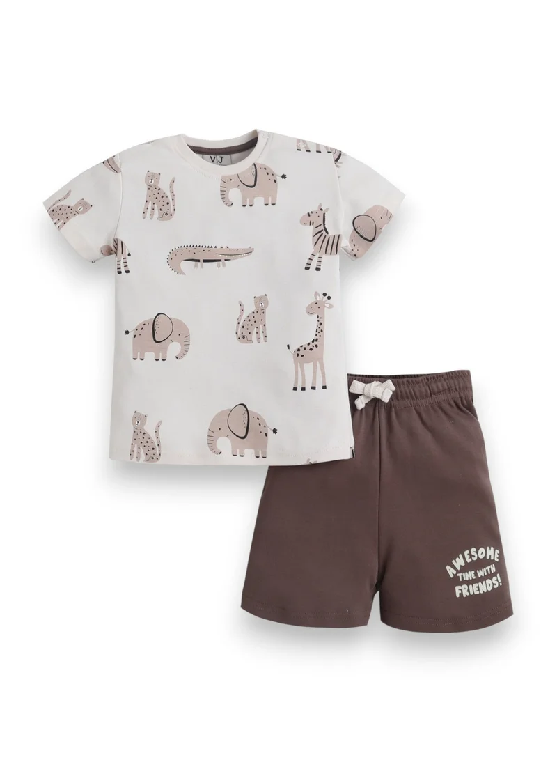 Victor And Jane  Infant Boys Safari Animal Print Cotton Pajama Set – T-Shirt & Shorts Nightwear for Men | Best Price UAE