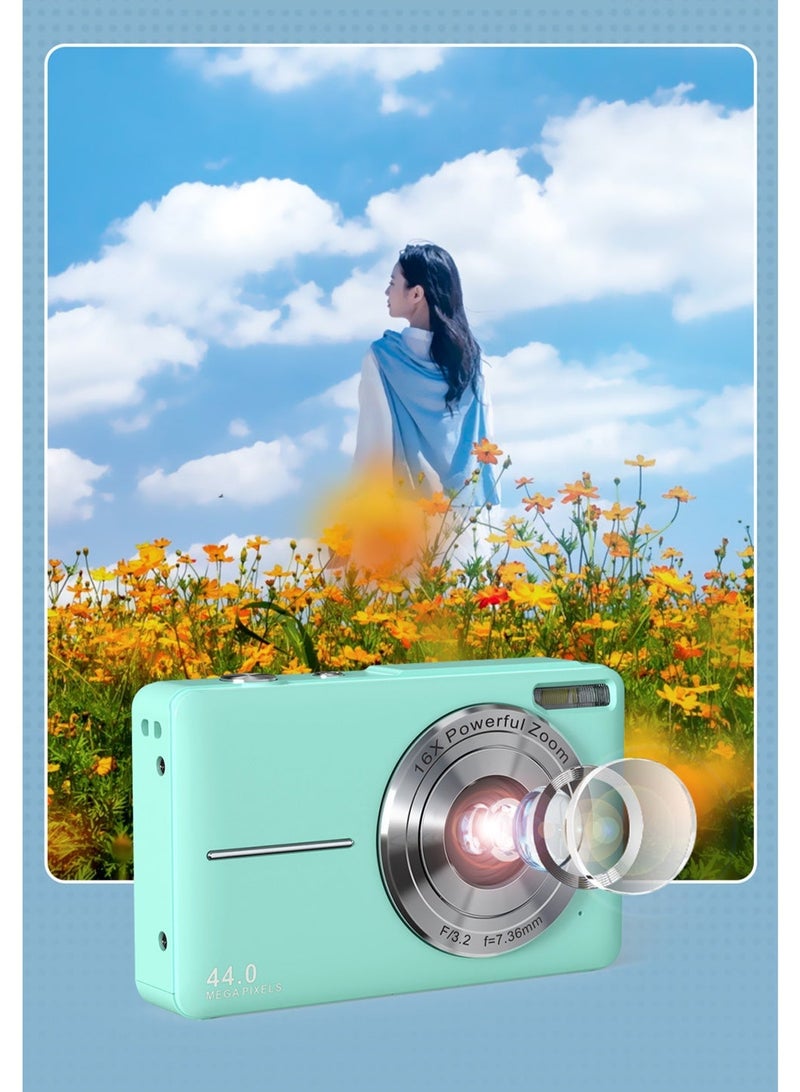 Portable 1080P Digital Camera Video Camcorder 44MP Auto Focus 2.5 IPS Screen 16X Digital Zoom Anti-shake Face Detect Smile Capture with 32GB Memory Card - Image 1