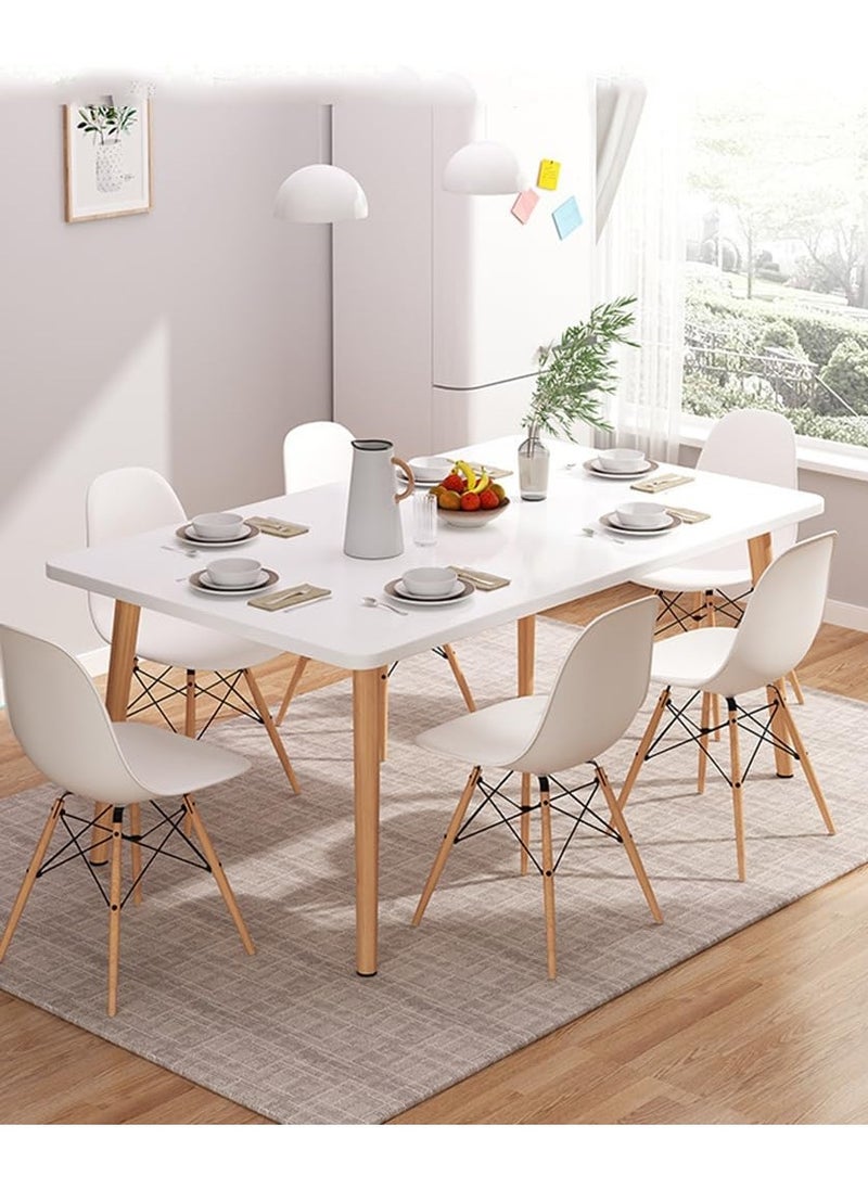 CityRiya-Long Dining Table Kitchen Table 100*60cm Dining Room Table Modern Rectangular Dining Table White Solid Wood Dining Table Furniture for Kitchen, Dining Room, Living Room  - Image 1