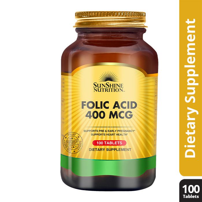 SUNSHINE NUTRITION Folic Acid Supplement 400mcg | Supports Pre & Early Pregnancy | Supports Heart Health , 100 Tablets - Image 2