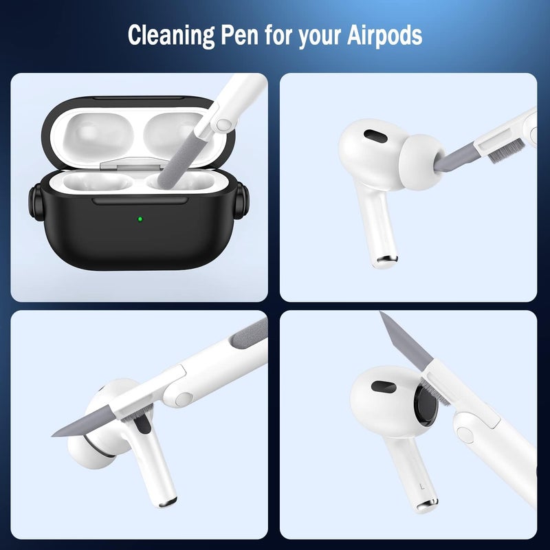 R-fun Airpods Pro Case (2nd/1st Gen,2023/2022/2019) with Secure Lock & Cleaning Kit, Music Headset Earphone Protective Case Cover Compatible with Airpods Pro 2 (USB-C/Lightning Cable), Black - Image 4