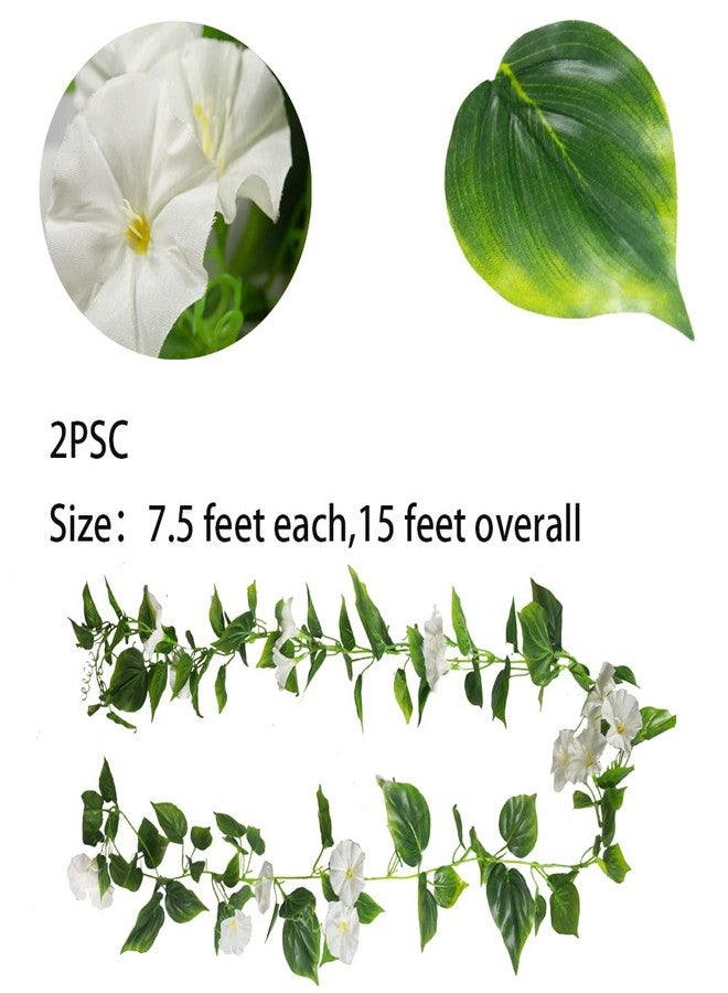 FERIAL Artificial Vines for Decoration with Flowers 2 Pcs Hanging Plants Silk Garland White Morning Glory Vine Artificial Plants Outdoors 15Feet Fake Vine Plants for Wedding Indoor Wall Fence Baskets - Image 2