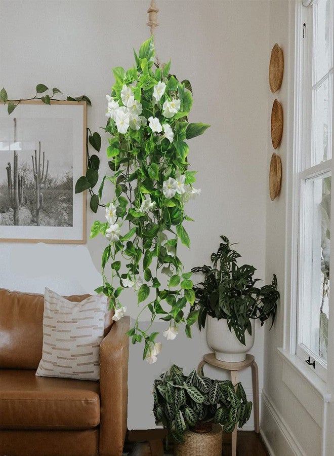 FERIAL Artificial Vines for Decoration with Flowers 2 Pcs Hanging Plants Silk Garland White Morning Glory Vine Artificial Plants Outdoors 15Feet Fake Vine Plants for Wedding Indoor Wall Fence Baskets - Image 3