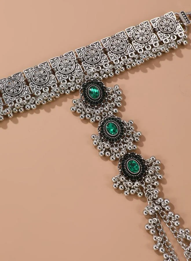 Take Two Take Two Silver Texture Tassel Hand Chain Bracelet