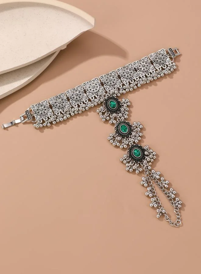 Take Two Take Two Silver Texture Tassel Hand Chain Bracelet