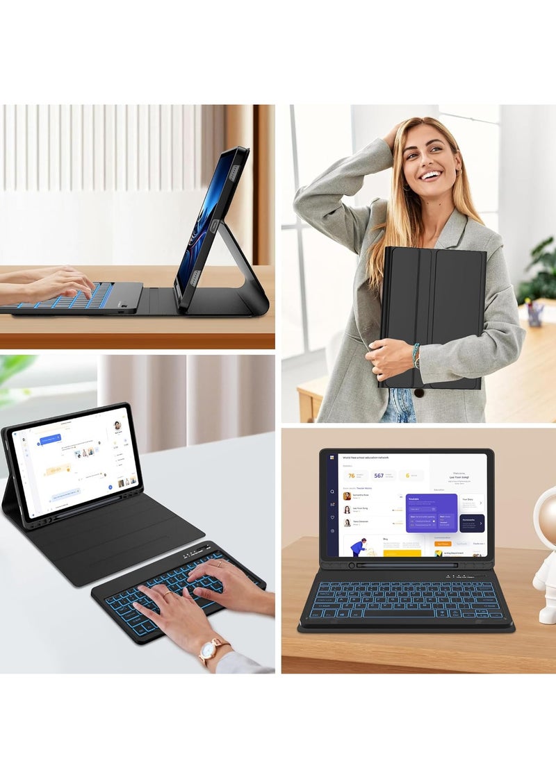 Generic - Keyboard Case for Samsung Galaxy Tab S10 Plus/S9 Plus/S9 FE Plus/S8 Plus/S7 Plus/S7 Fe  12.4 Inch Tablet 2024--2020, 7 Colors Backlit, Detachable Bluetooth Wireless Trackpad Keyboard & Slim PU Stand Cover with S Pen Holder - Image 1