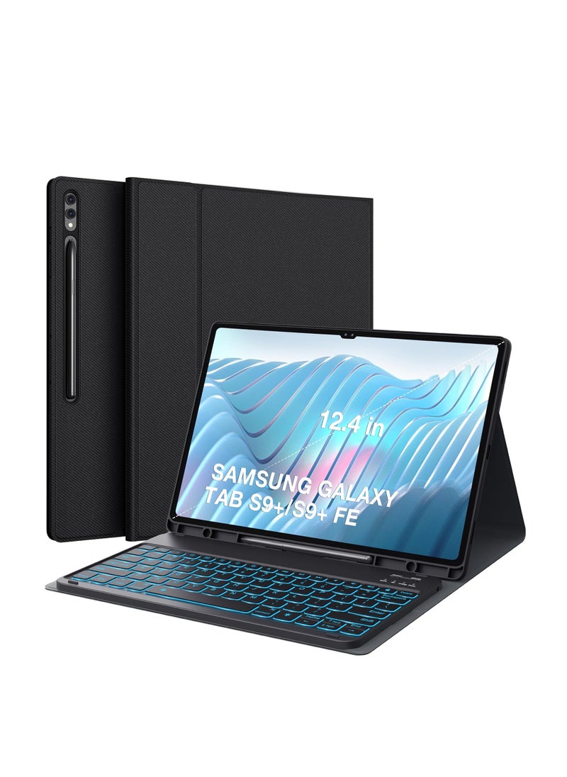 Generic - Keyboard Case for Samsung Galaxy Tab S10 Plus/S9 Plus/S9 FE Plus/S8 Plus/S7 Plus/S7 Fe  12.4 Inch Tablet 2024--2020, 7 Colors Backlit, Detachable Bluetooth Wireless Trackpad Keyboard & Slim PU Stand Cover with S Pen Holder - Image 1