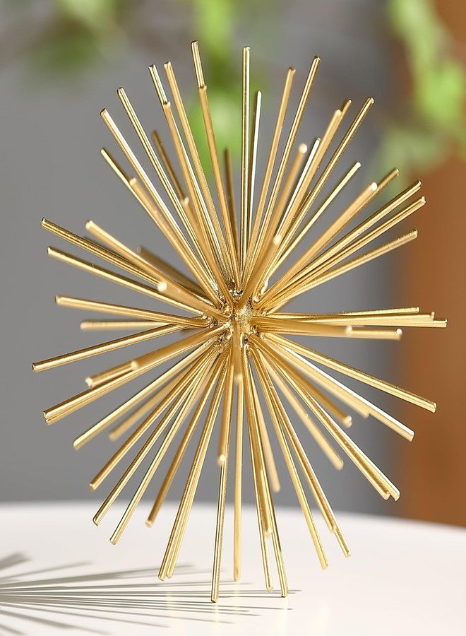 Mocome Metal Decorative Starburst Ball, 6 Inch Gold Sphere Decor, Spiky Star Burst Tabletop Sculpture, Mid-Century Modern Metal Spike Ball for Home, Living Room, Office & Shelf Decor - Image 1