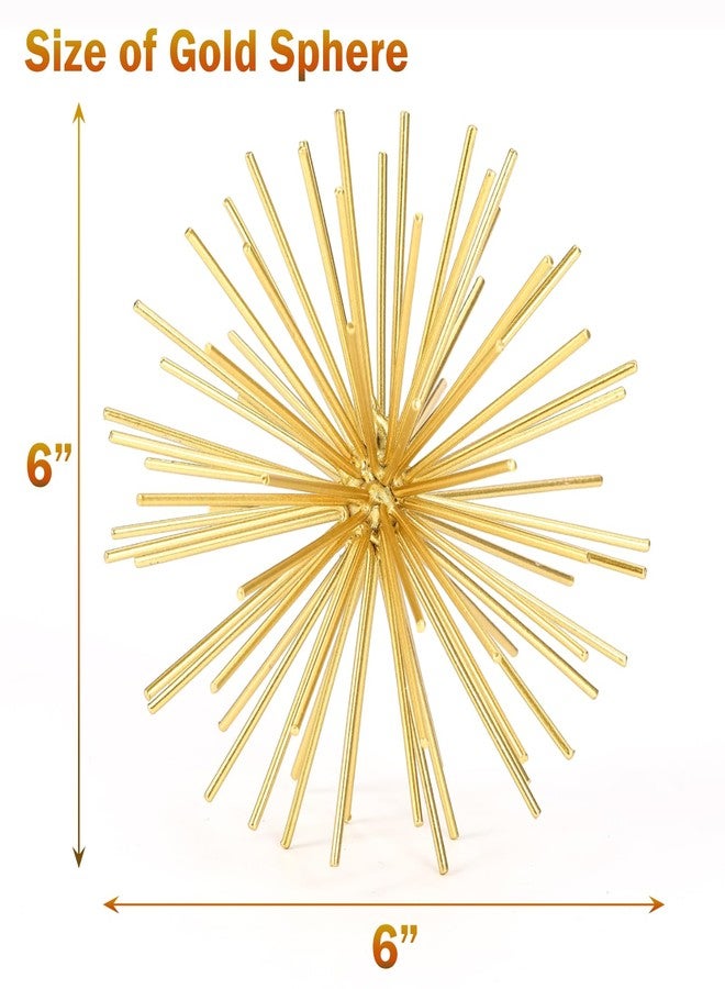 Mocome Metal Decorative Starburst Ball, 6 Inch Gold Sphere Decor, Spiky Star Burst Tabletop Sculpture, Mid-Century Modern Metal Spike Ball for Home, Living Room, Office & Shelf Decor - Image 3