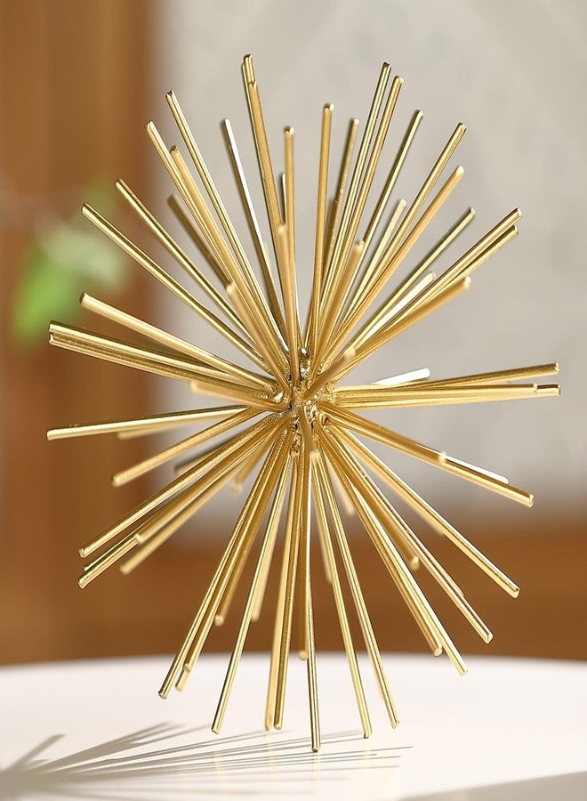 Mocome Metal Decorative Starburst Ball, 6 Inch Gold Sphere Decor, Spiky Star Burst Tabletop Sculpture, Mid-Century Modern Metal Spike Ball for Home, Living Room, Office & Shelf Decor - Image 2