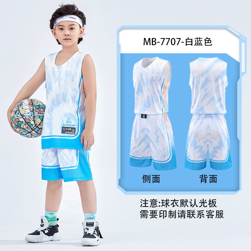 Generic Childrens basketball clothes boys suit quick-drying breathable competition training clothes girls summer competition clothes suit 7707 white and blue light board 