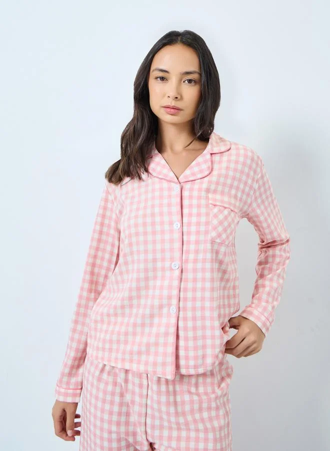 Take Two Pink Gingham Check Shirt and Pyjama Set