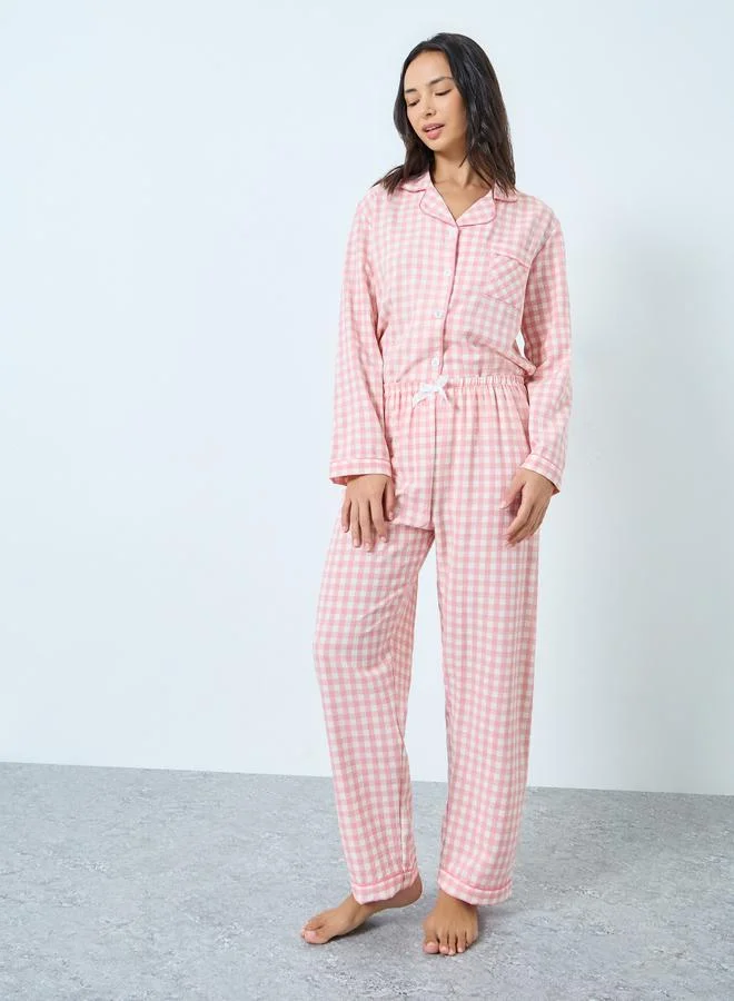 Take Two  Pink Gingham Check Shirt and Pyjama Set for Women | Best Price UAE