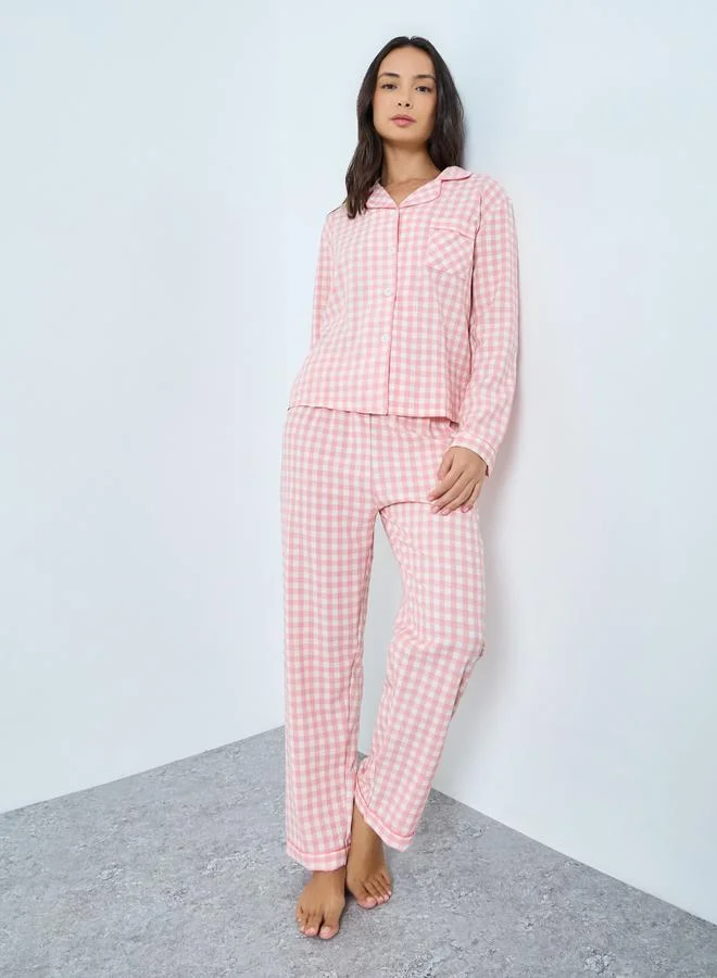 Take Two Pink Gingham Check Shirt and Pyjama Set